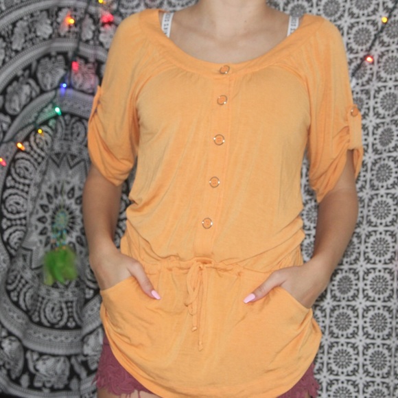 BCBGeneration XS Orange Shortsleeved Tunic Blouse Top - Picture 6 of 11